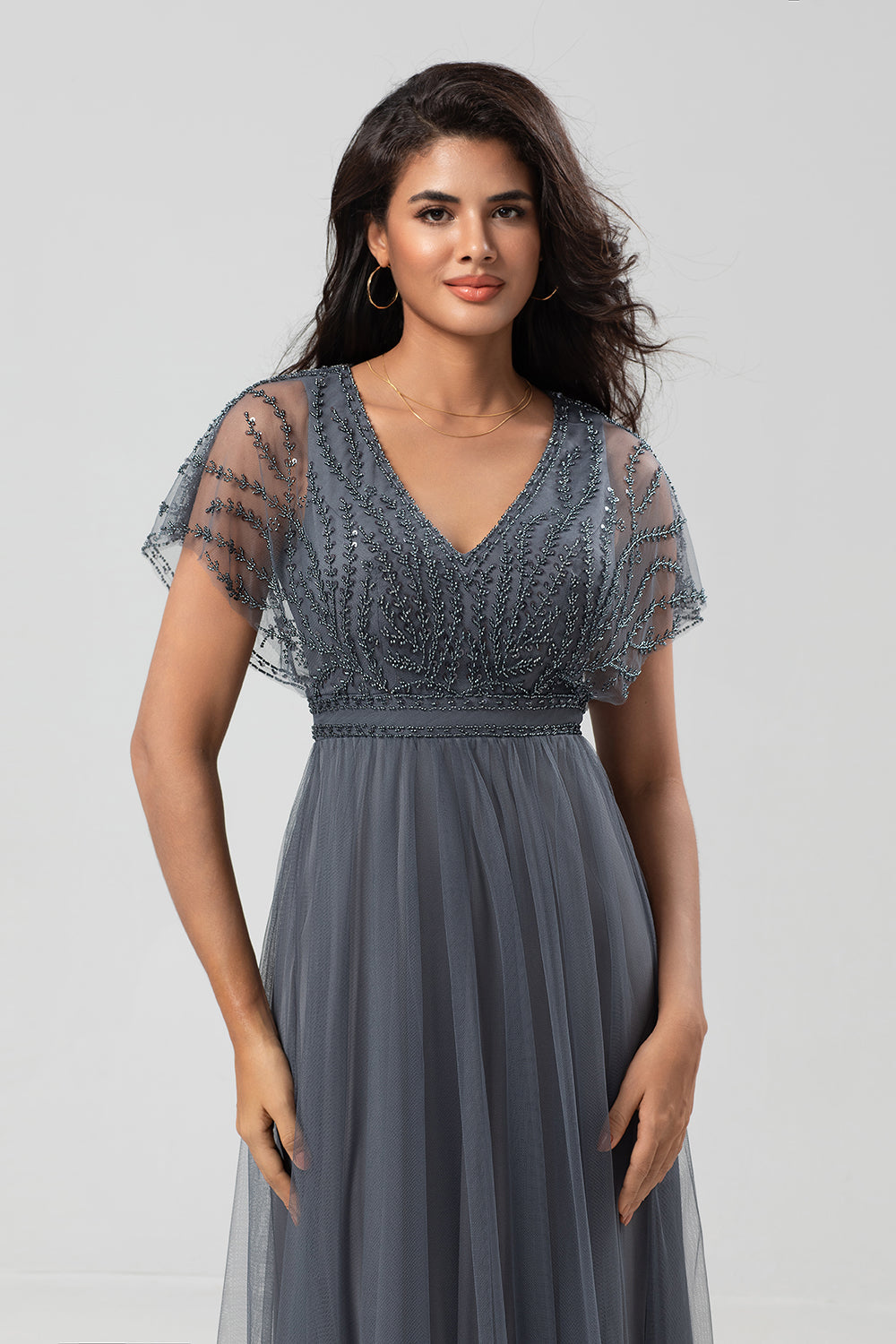 Zapakasa Women Beaded Eucalyptus Bridesmaid Dress with Sequins Tulle A-Line Wedding Guest Dress Zapakasa Women Beaded Eucalyptus Bridesmaid Dress with Sequins Tulle A-Line Wedding Guest Dress