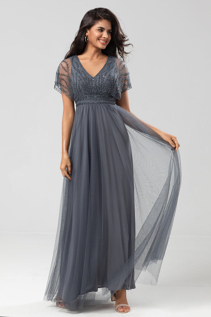 Keeper of My Heart A Line V-Neck Eucalyptus Bridesmaid Dress with Long Sleeves