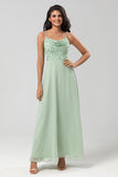 Certifiably Chic A Line Spaghetti Straps Dusty Pink Long Bridesmaid Dress with Beaded