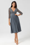 Keeper of My Heart A Line V-Neck Eucalyptus Mother Dress with Long Sleeves