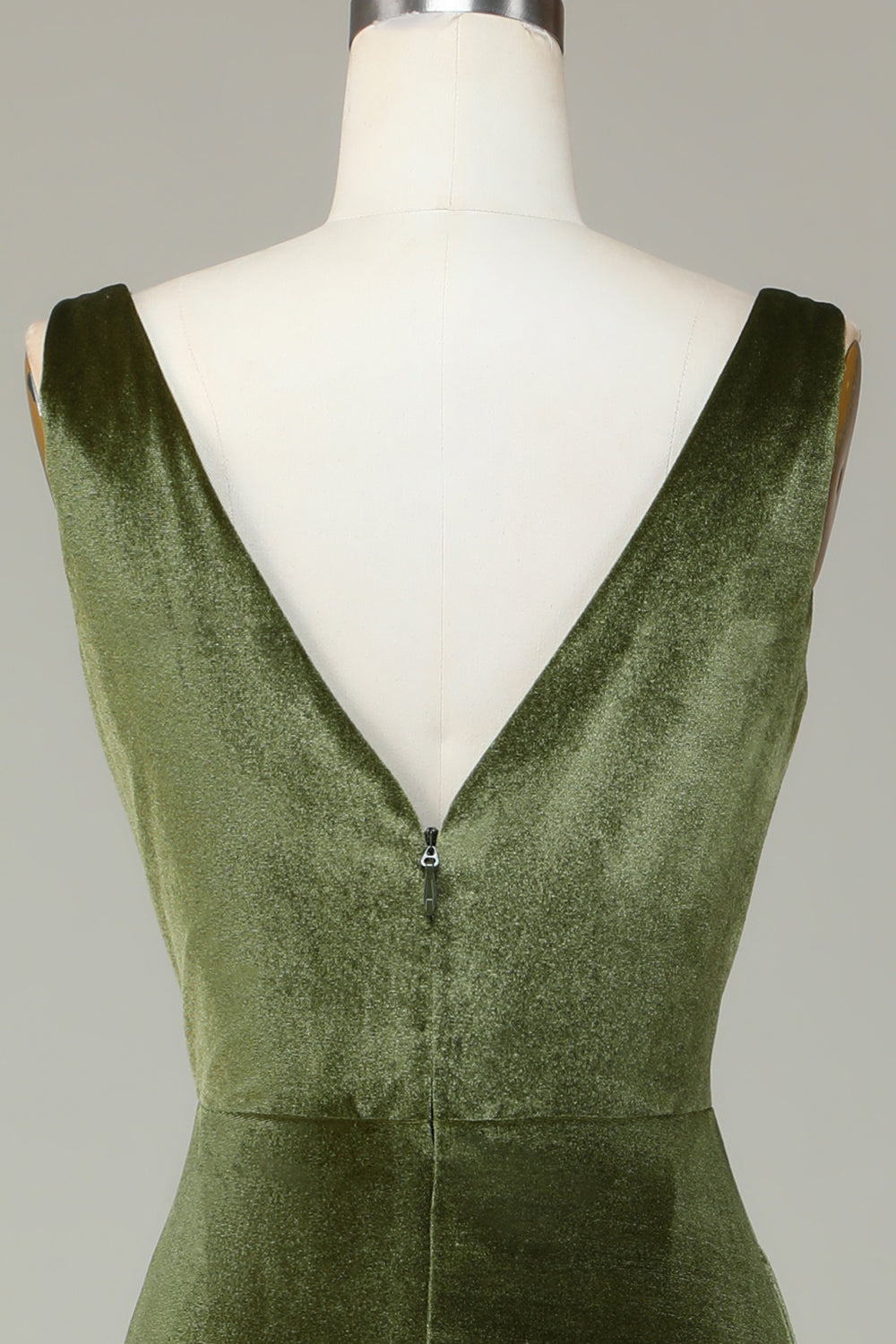 V-Neck Sleeveless Olive Velvet Holiday Party Dress