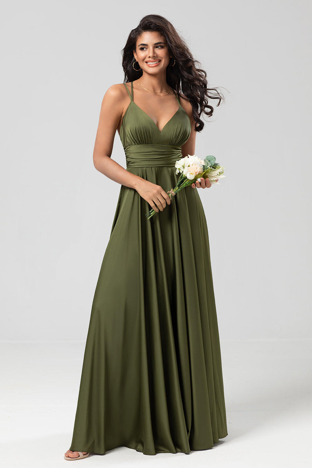 Zapakasa Women Olive Long Bridesmaid Dress A-Line Sleeveless Wedding Guest Dress Zapakasa Women Olive Long Bridesmaid Dress A-Line Sleeveless Wedding Guest Dress