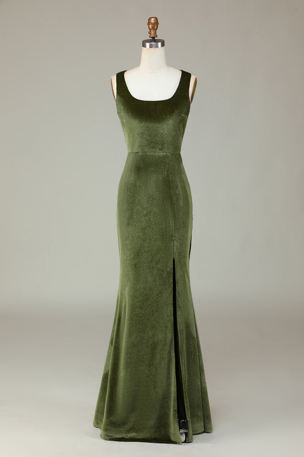 Velvet Mermaid Olive Holiday Party Dress with Slit