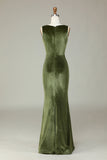 Velvet Mermaid Olive Holiday Party Dress with Slit