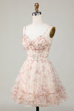 Champagne A-Line Corset Floral Short Homecoming Dress
