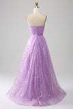 Lilac A Line Strapless Sparkly Sequin Long Prom Dress