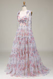 A-Line Tulle Flower Printed Prom Dress
