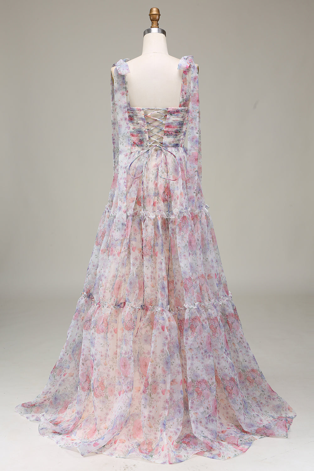 A-Line Tulle Flower Printed Prom Dress
