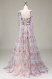 A-Line Tulle Flower Printed Prom Dress
