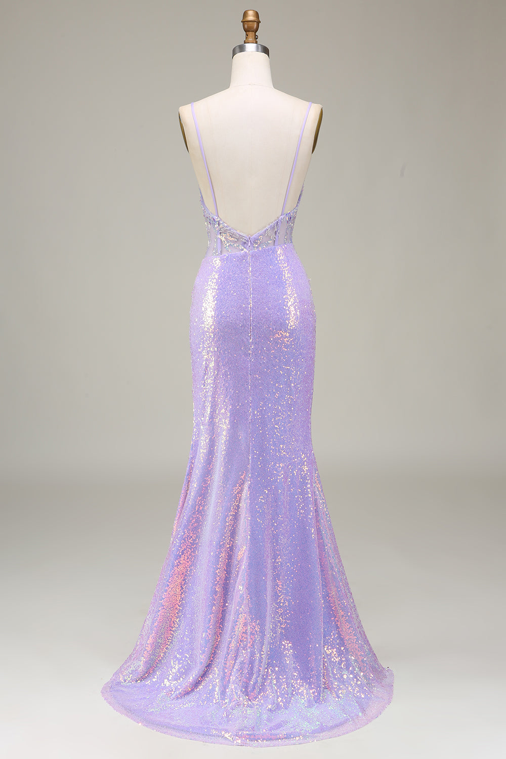 Zapakasa Women Sparkly Light Purple Corset Prom Dress with Slit Mermaid Spaghetti Straps Beaded Party Dress Zapakasa Women Sparkly Light Purple Corset Prom Dress with Slit Mermaid Spaghetti Straps Beaded Party Dress