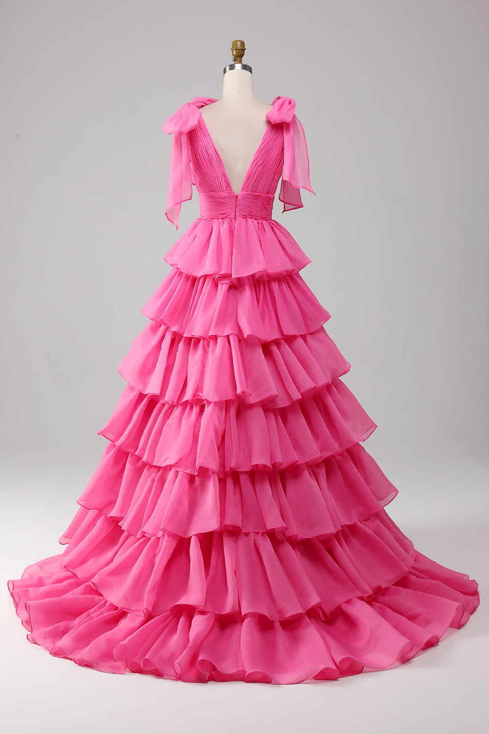 Princess A-Line V-Neck Fuchsia Prom Dress With Slit