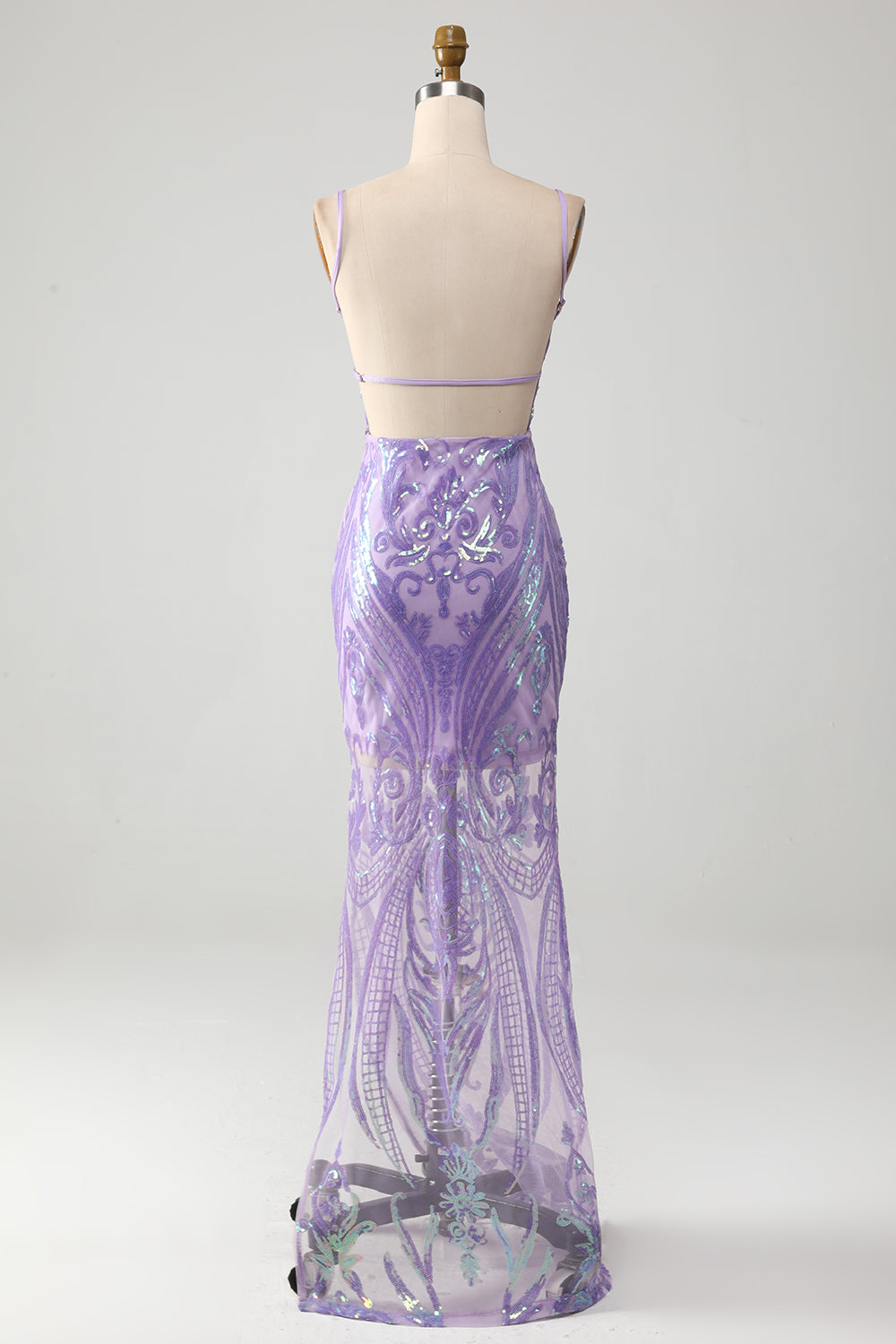 Light Purple Backless Prom Dress with Sequins