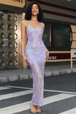 Trendy Sheath Spaghetti Straps Light Purple Long Prom Dress with Backless