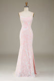 Mermaid Sparkly Pink Prom Dress with Slit