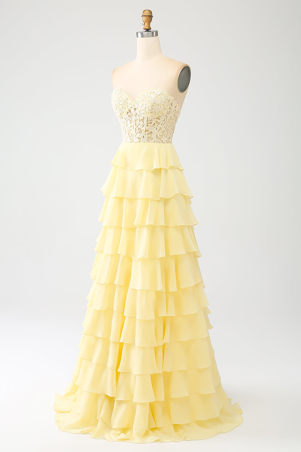 Zapaka Women Yellow Tiered Prom Dress A-Line Sweetheart Corset Party Dress, Yellow / UK32 Zapaka Women Yellow Tiered Prom Dress A-Line Sweetheart Corset Party Dress, Yellow / UK32