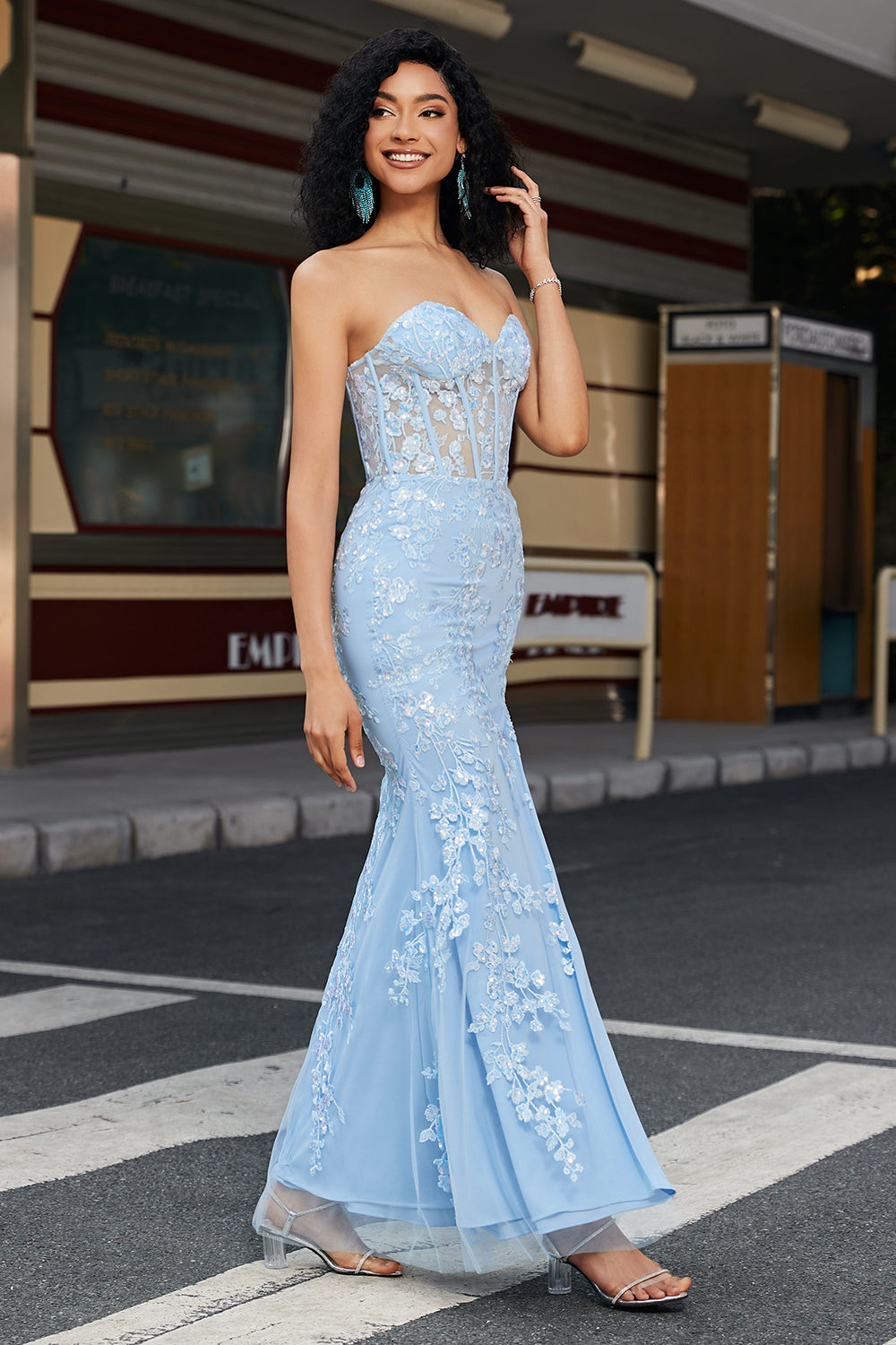 blue corset dress prom Zapakasa Women Light Blue Prom Dress Mermaid Sweetheart Corset Appliques Party Dress With Side Slit