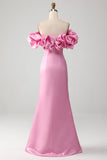 Mermaid Strapless Pink Prom Dress with Ruffles