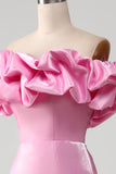 Mermaid Strapless Pink Prom Dress with Ruffles