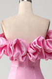 Mermaid Strapless Pink Prom Dress with Ruffles