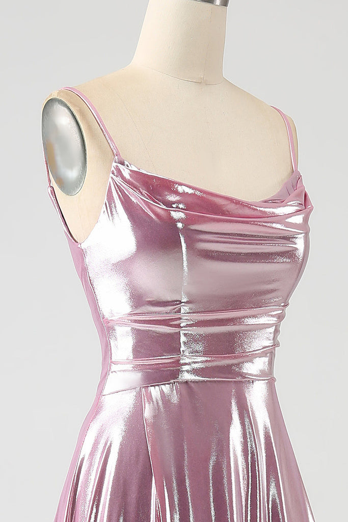 Vintage Pink Spaghetti Strap Ruffled A-Line Prom Dress DP7956