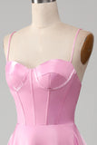 A-Line Spaghetti Straps Pink Prom Dress with Corset