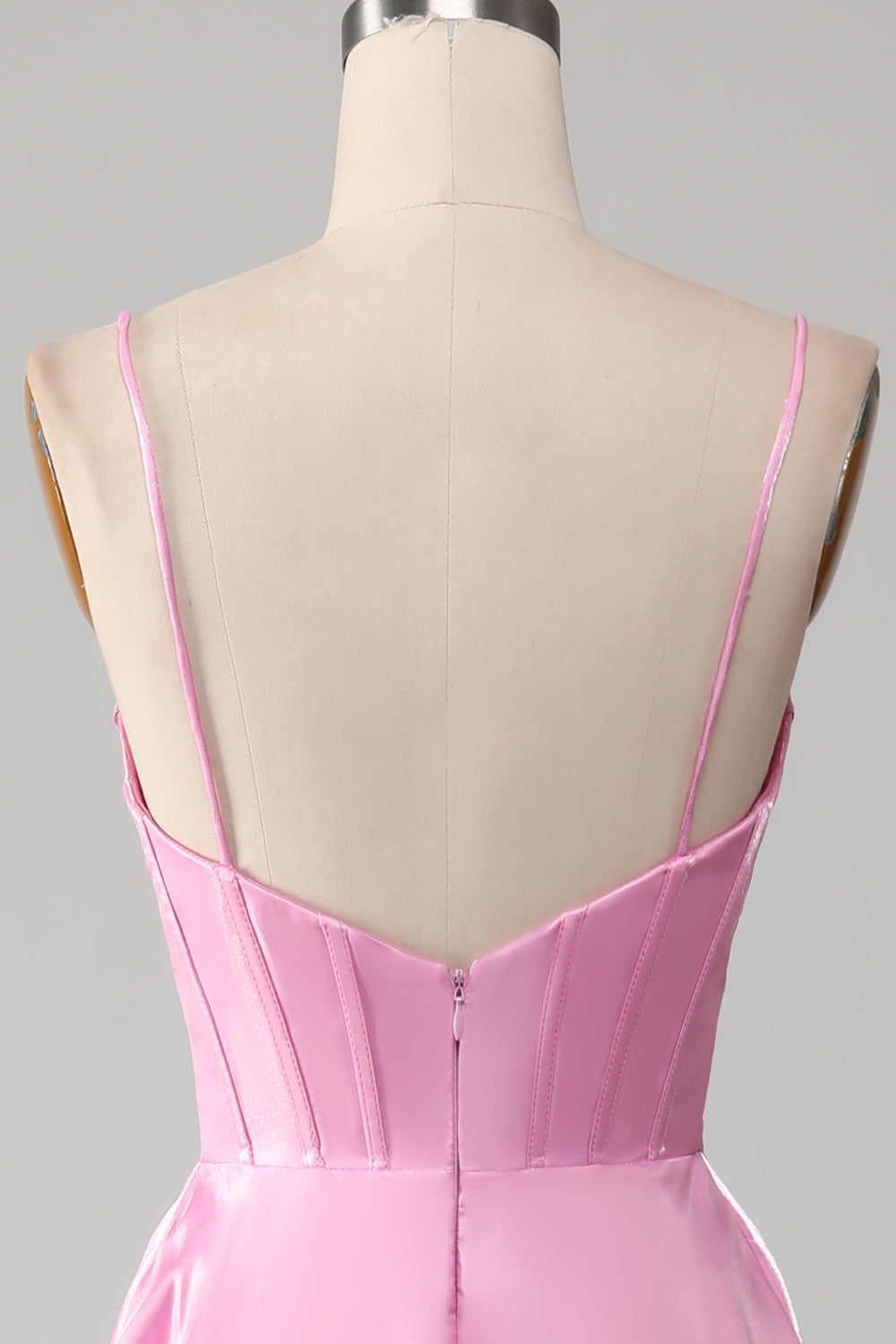 A-Line Spaghetti Straps Pink Prom Dress with Corset