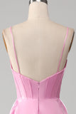 A-Line Spaghetti Straps Pink Prom Dress with Corset