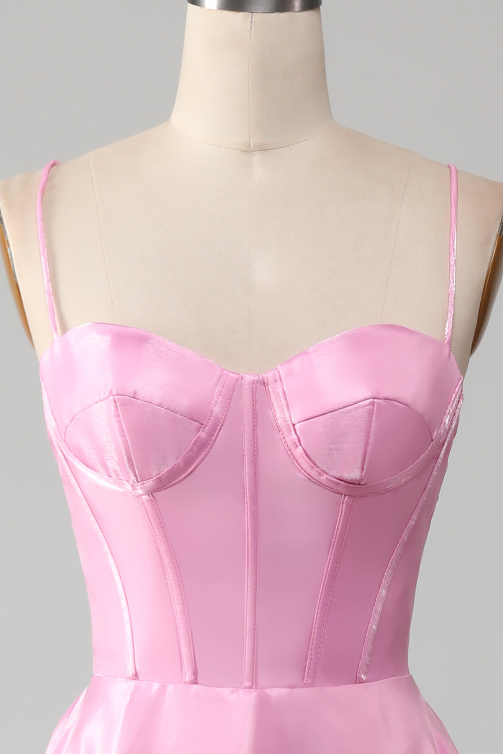 A-Line Spaghetti Straps Pink Prom Dress with Corset