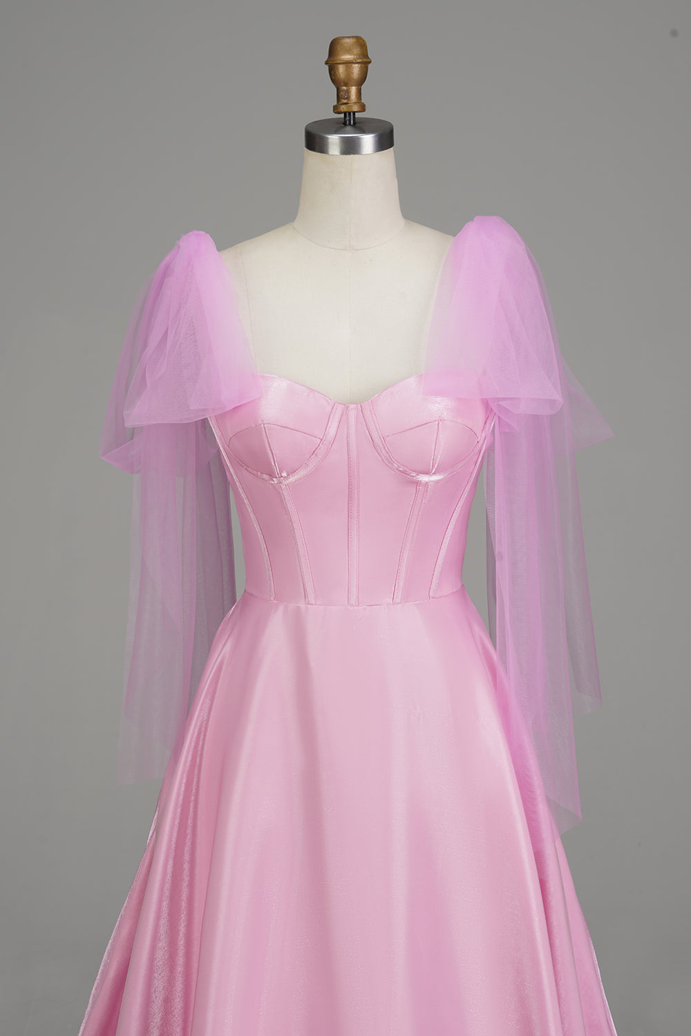 A-Line Spaghetti Straps Pink Prom Dress with Corset