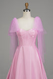 A-Line Spaghetti Straps Pink Prom Dress with Corset