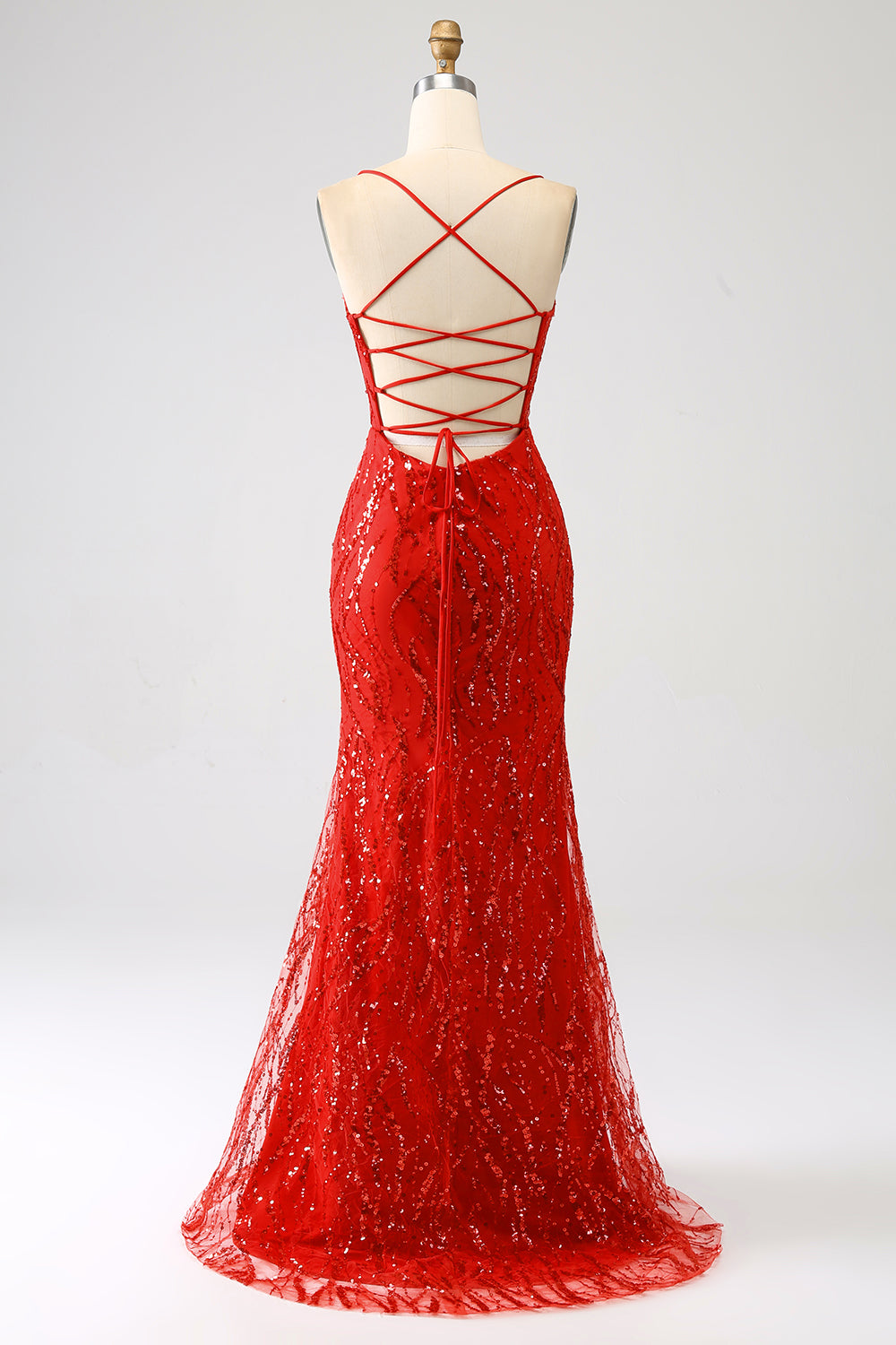 Zapakasa Women Glitter Red Mermaid Long Sequins Prom Dress with Slit Spaghetti Straps Party Dress Zapakasa Women Glitter Red Mermaid Long Sequins Prom Dress with Slit Spaghetti Straps Party Dress