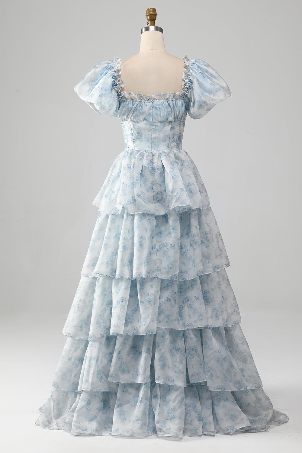 Organza Light Blue Tiered Prom Dress with Corset