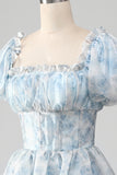 Organza Light Blue Tiered Prom Dress with Corset