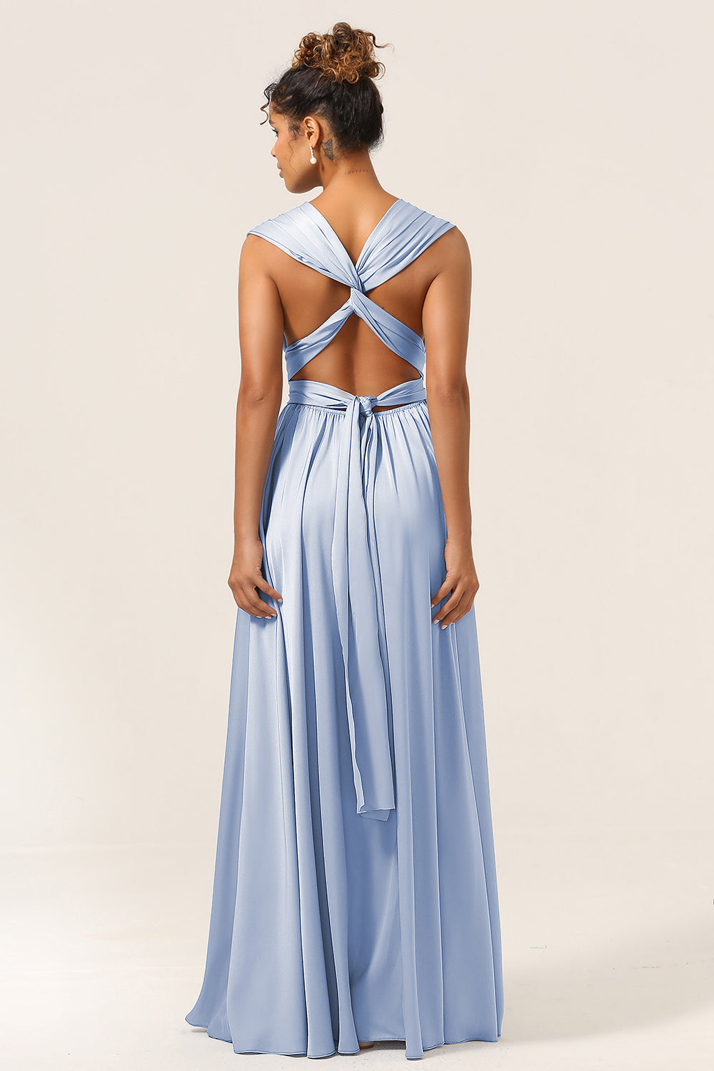 Zapakasa Women Convertible Bridesmaid Dress Blue Satin Wedding Party Dress with Slit Zapakasa Women Convertible Bridesmaid Dress Blue Satin Wedding Party Dress with Slit