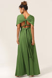 Charming A Line Olive Green Spandex Convertible Wear Long Bridesmaid Dress