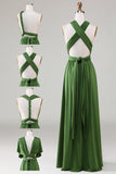 Olive Green Spandex Convertible Wear Long Bridesmaid Dress