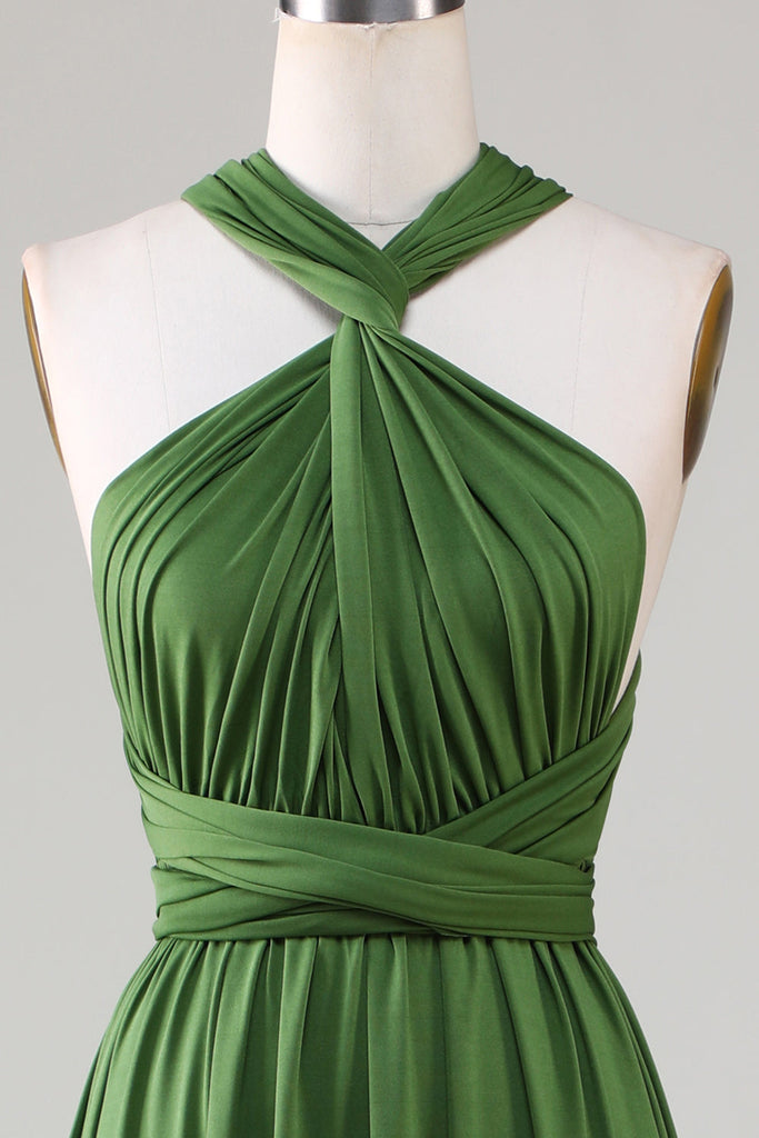 Charming A Line Olive Green Spandex Convertible Wear Long Bridesmaid Dress main image 1