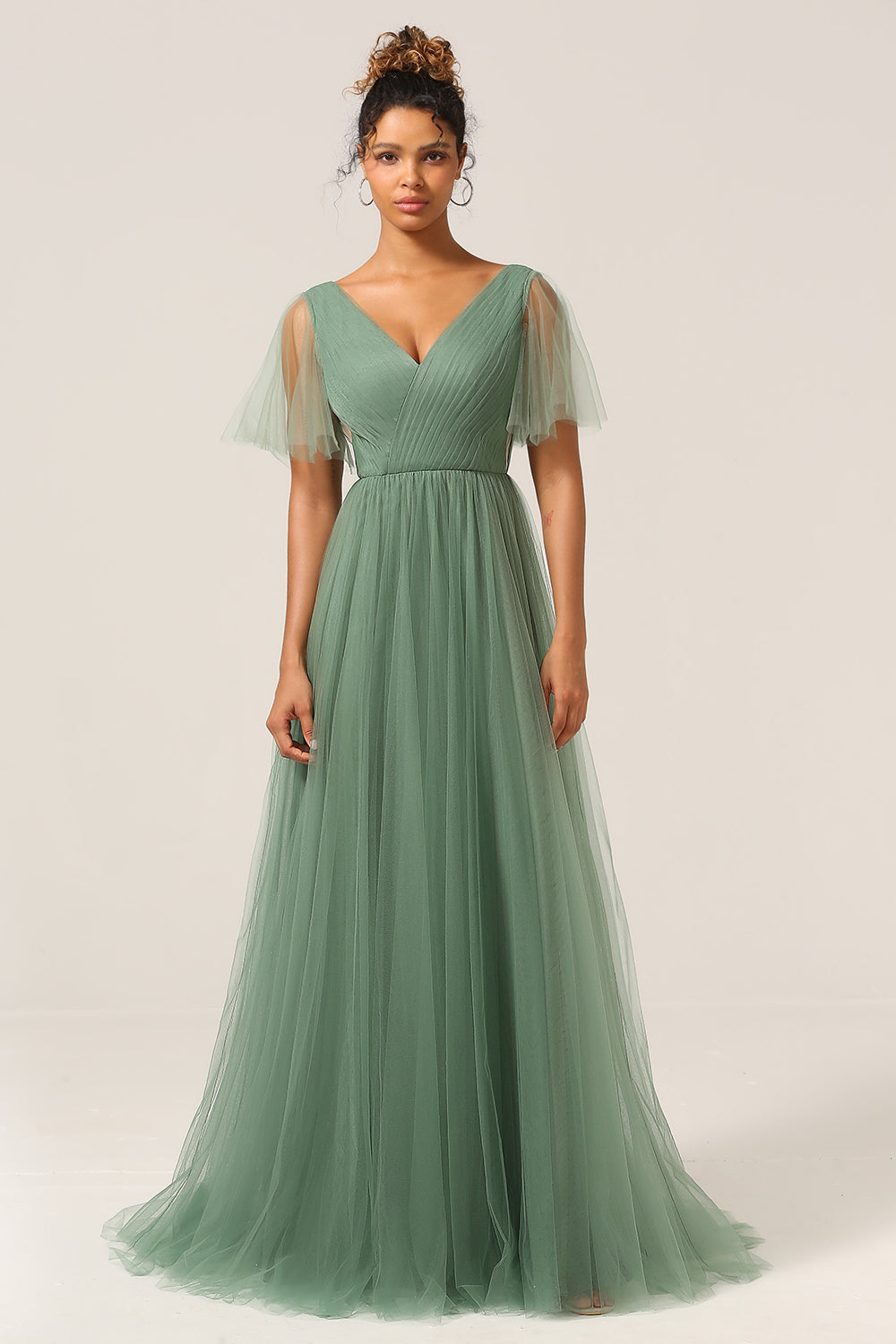 Zapaka Women Eucalyptus Bridesmaid Dress V Neck Open Back A Line Wedding Party Dress, Eucalyptus / US2 Zapaka Women Eucalyptus Bridesmaid Dress V Neck Open Back A Line Wedding Party Dress, Eucalyptus / US2