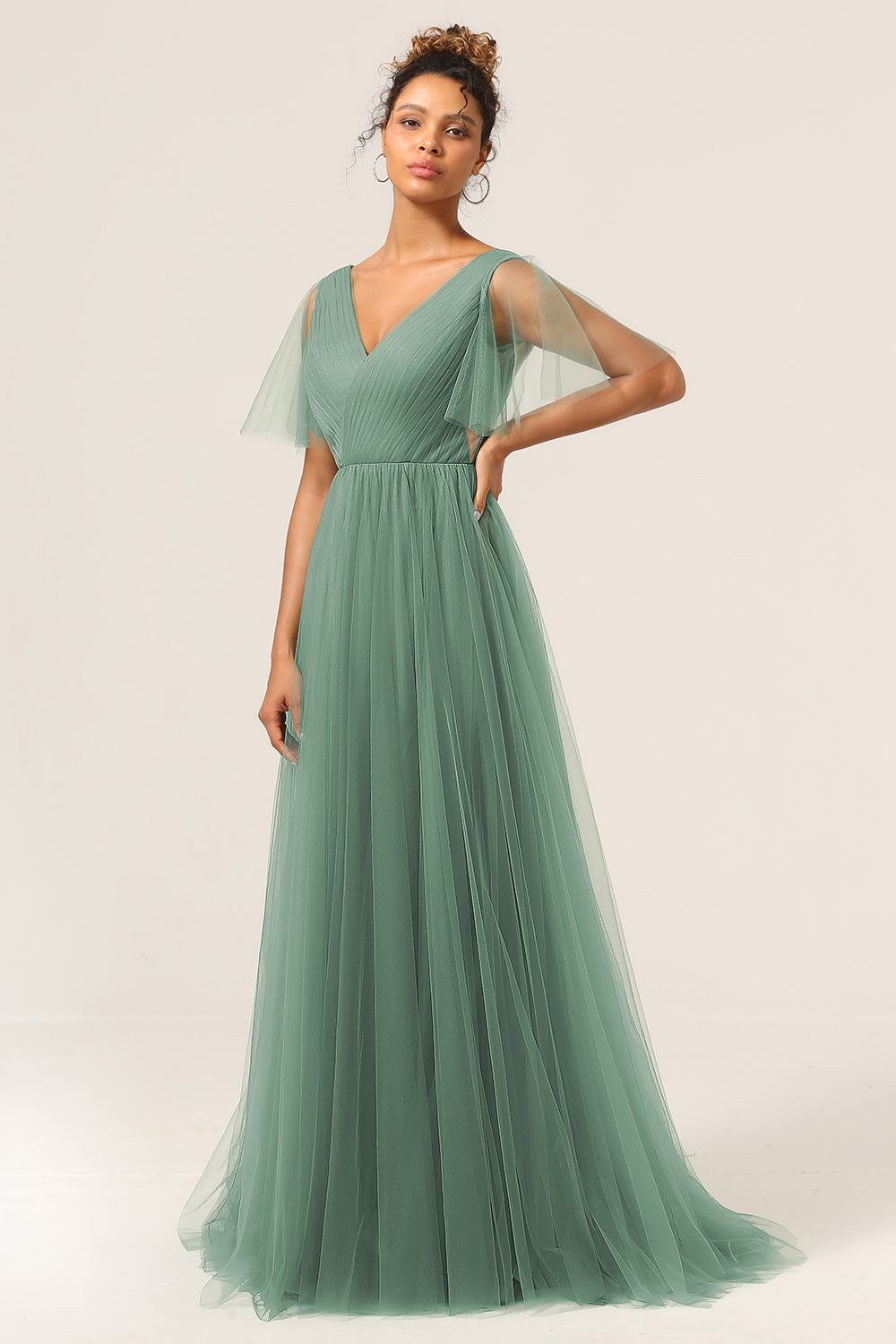 Zapakasa Women Eucalyptus Bridesmaid Dress V Neck Open Back A Line Wedding Party Dress Zapakasa Women Eucalyptus Bridesmaid Dress V Neck Open Back A Line Wedding Party Dress