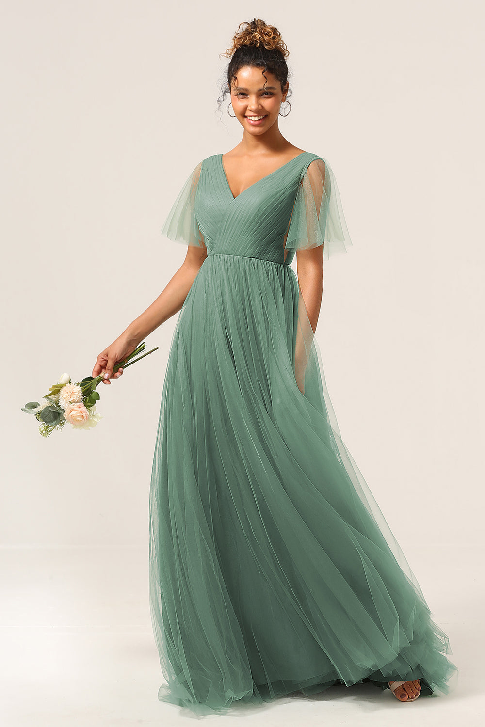 Zapaka Women Eucalyptus Bridesmaid Dress V Neck Open Back A Line Wedding Party Dress, Eucalyptus / US2 Zapaka Women Eucalyptus Bridesmaid Dress V Neck Open Back A Line Wedding Party Dress, Eucalyptus / US2