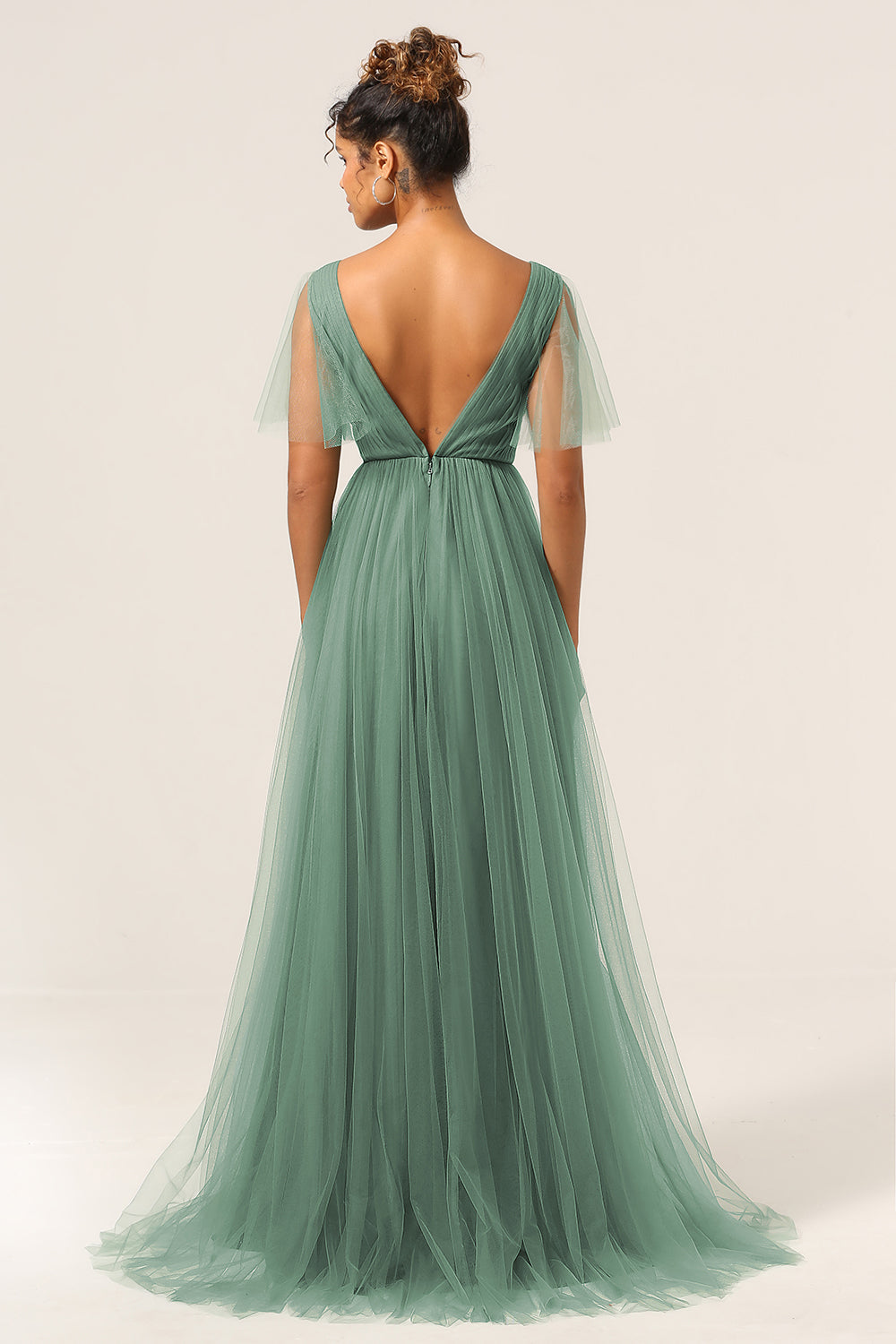 Zapakasa Women Eucalyptus Bridesmaid Dress V Neck Open Back A Line Wedding Party Dress Zapakasa Women Eucalyptus Bridesmaid Dress V Neck Open Back A Line Wedding Party Dress
