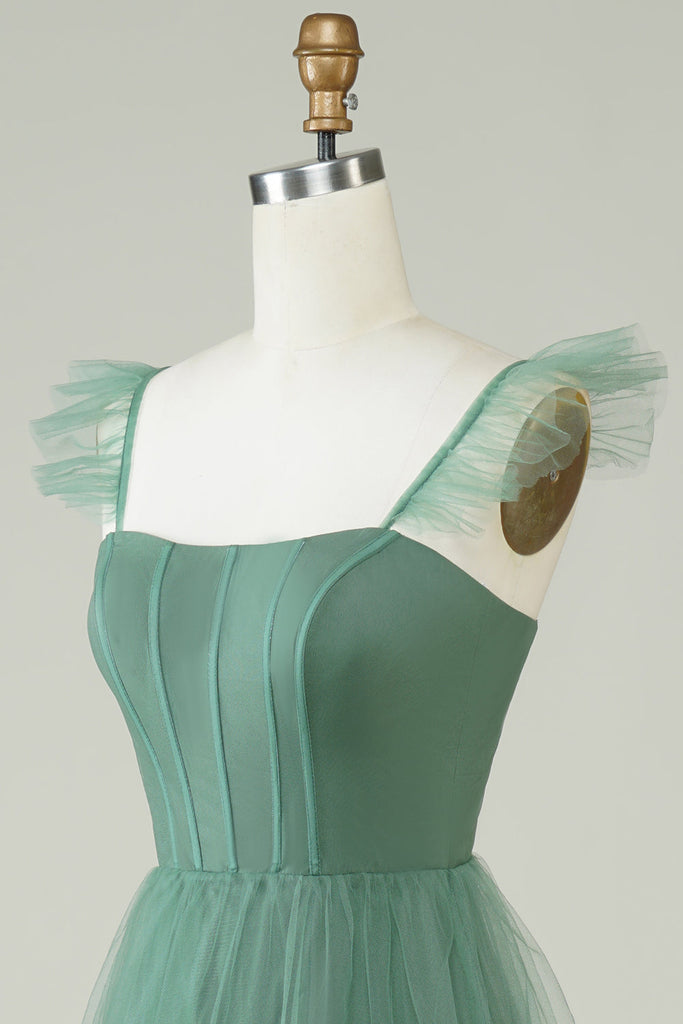 Eucalyptus A Line Spaghetti Straps Tulle Bridesmaid Dress