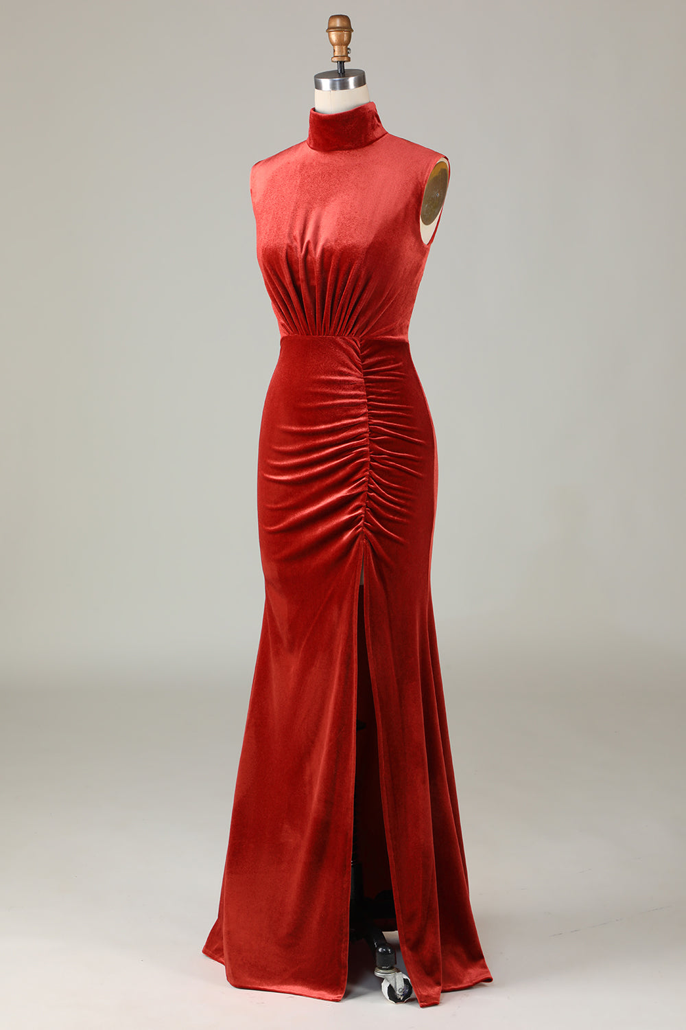 Mermaid Terracotta Velvet Sleeveless Bridesmaid Dress