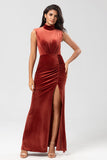 Sweetest Admirer Mermaid High Neck Terracotta Velvet Long Holiday Dress