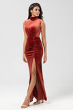 Sweetest Admirer Mermaid High Neck Terracotta Velvet Long Holiday Dress