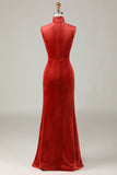 Mermaid Terracotta Velvet Sleeveless Bridesmaid Dress