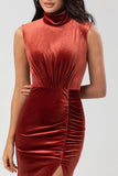 Sweetest Admirer Mermaid High Neck Terracotta Velvet Long Holiday Dress
