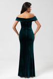 Epitome of Romance Mermaid Off the Shoulder Peacock Green Velvet Holiday Party Dress