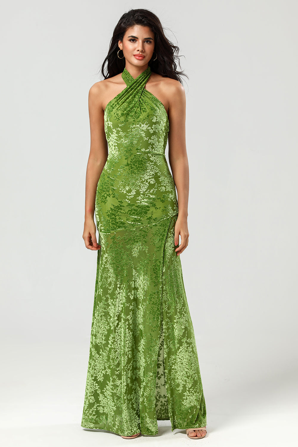 Zapaka Women Velvet Olive Bridesmaid Dress Mermaid Halter Wedding Guest Dress, Olive / US24W Zapaka Women Velvet Olive Bridesmaid Dress Mermaid Halter Wedding Guest Dress, Olive / US24W