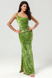 Epitome of Romance Mermaid One Shoulder Olive Velvet Holiday Party Dress